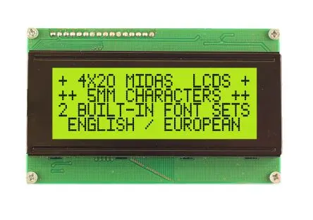 Midas MC42005A6WK-SPTLY-V2 Alphanumerische LCD-Anzeige, Alphanumerisch LED Gelb, Grün 4 x 20, Hintergrund Gelb, Schwarz,