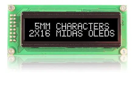 Produktfoto 1 von Midas Weiß OLED-Display 16 Characters x 2 line, 66 x 16 mm COB Parallel