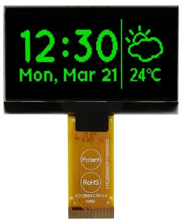 Produktfoto 1 von Midas 2.42 Zoll Grün OLED-Display 128 x 64 Pixel, 55.01 x 27.49 mm Passiv-Matrix Stecker I2C, Parallel, SPI