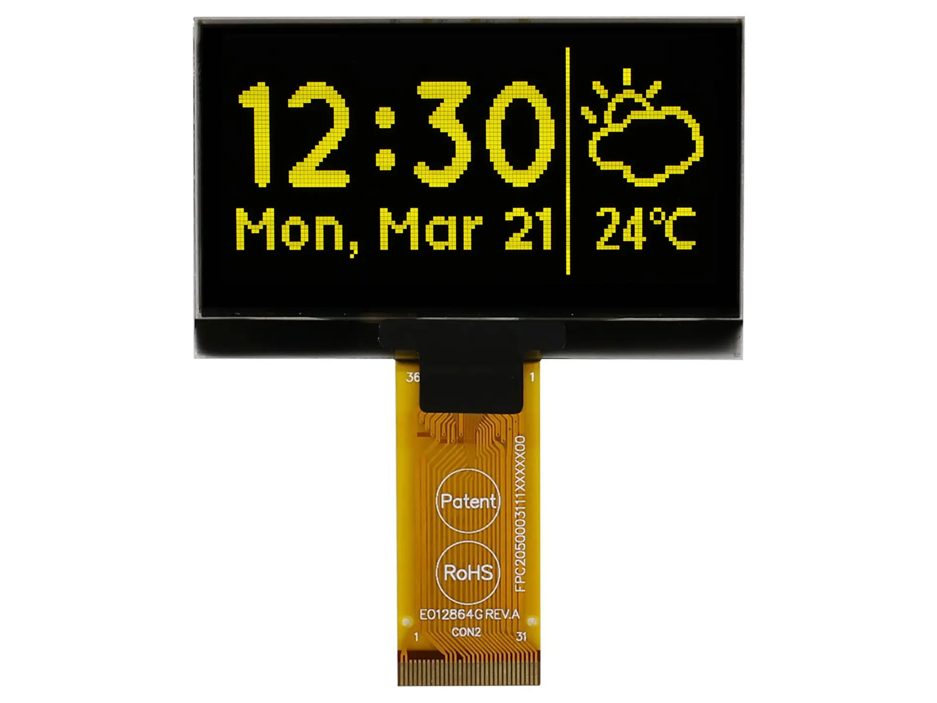 Produktfoto 1 von Midas 2.42 in Gelb OLED-Display 128 x 64 pixel, 55.01 x 27.49 mm Passiv-Matrix Stecker