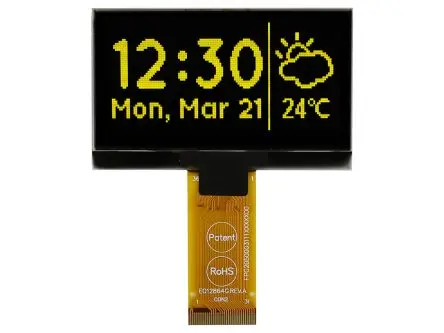 Produktfoto 1 von Midas 2.42 Zoll Gelb OLED-Display 128 x 64 Pixel, 55.01 x 27.49 mm Passiv-Matrix Stecker I2C, Parallel, SPI