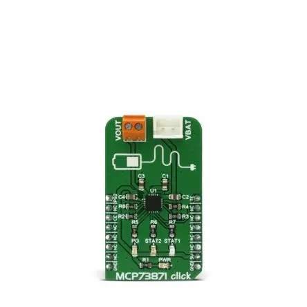 Produktfoto 1 von MikroElektronika MCP73871 Entwicklungsbausatz Spannungsregler, MCP73871 Click Akkuladegerät, für Lithium-Ionen-,