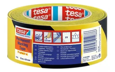 Produktfoto 1 von Tesa Polyvinylchlorid Hochsichtbares Band, Gelb, Schwarz, 50mm x 33 m, 4169