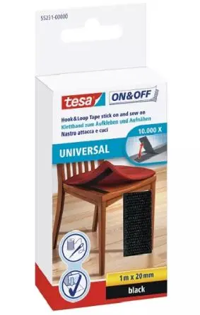 Tesa Doppelseitig - Haken und Schlaufen Klettband, 20mm x 1m, Schwarz