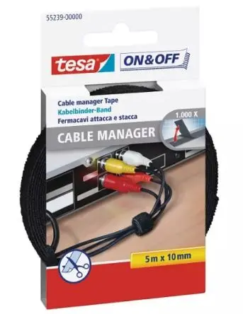 Produktfoto 1 von Tesa tesa On & Off Polyamid Kabelbinder Bündelwerkzeug Lösbar Schwarz 10mm x 5 m