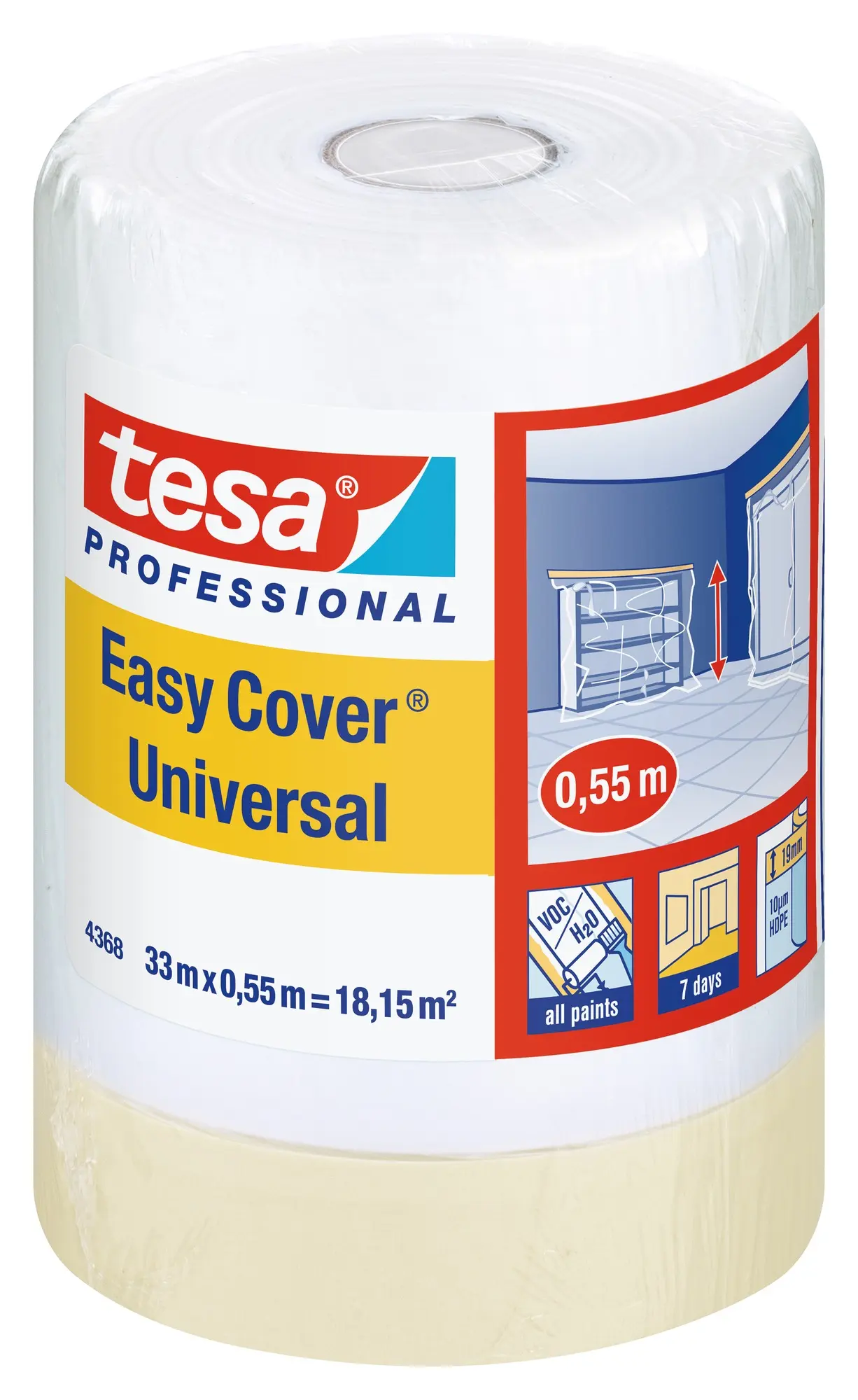Produktfoto 1 von Tesa Tesa Professional 4368 Krepppapier Abdeckband Hellcreme, Stärke 140 μm Naturgummi-Kleber 550 mm x 33 m