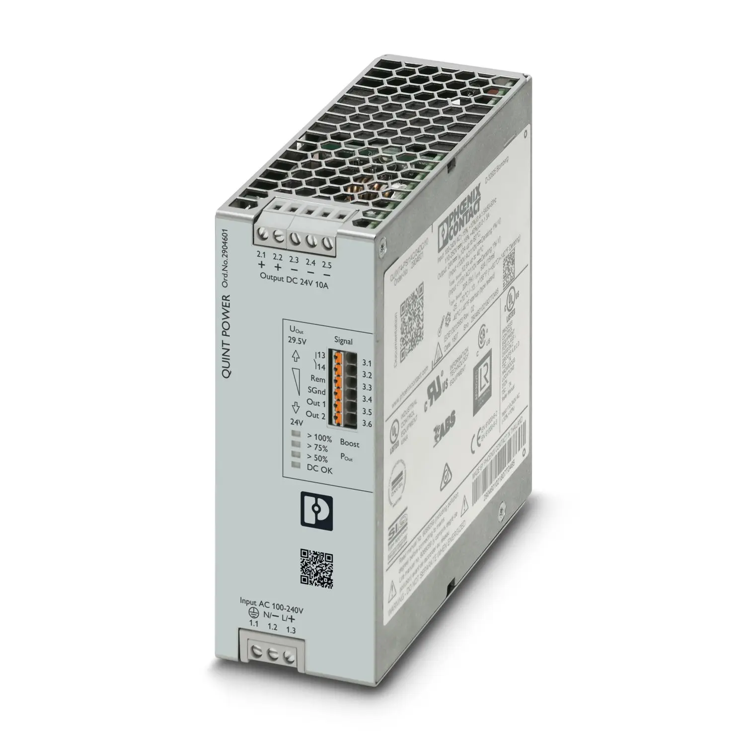 Produktfoto 1 von Phoenix Contact QUINT4-PS/1AC/24DC/10/CO DIN-Schienen Netzteil Getaktet 24V dc / 10A 240W 100 → 240 V ac / 110