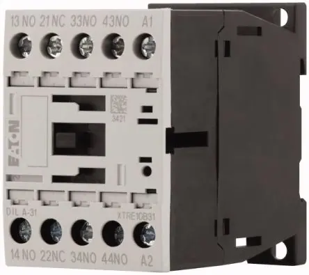 Produktfoto 1 von Eaton DILA Hilfsschütz 48V dc-Spule, 3-polig, 690V / 4 A 0.024 kVA 3 Schließer, 1 Öffner Umkehrend 3-Hilfskontakte