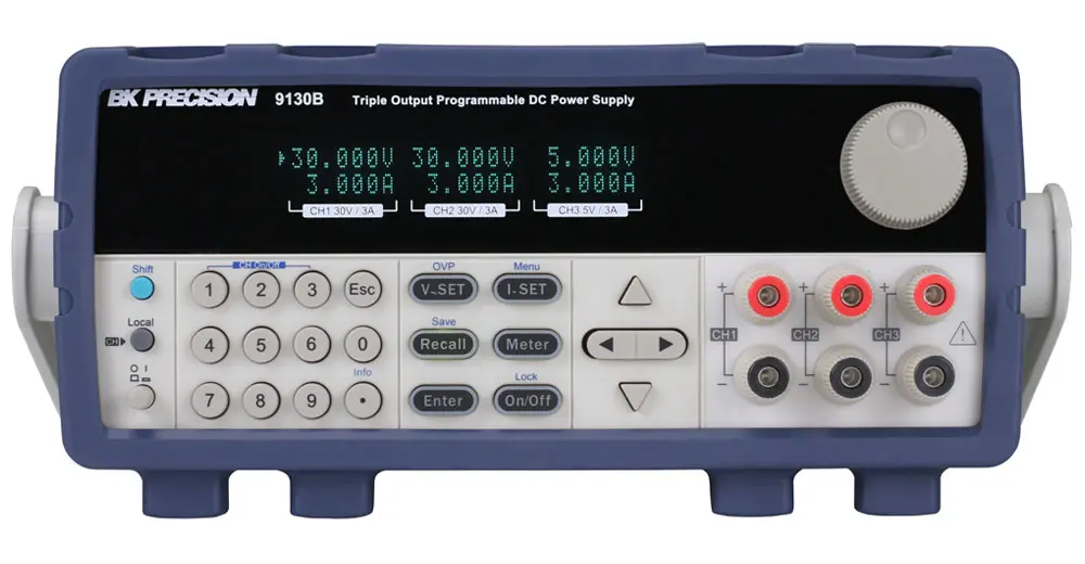 Produktfoto 1 von BK Precision BK9130C 3-Kanal Digital Labornetzgerät 195W, 0 → 5V / 0 → 3A, DKD/DAkkS-kalibriert