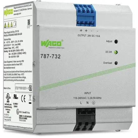 Produktfoto 1 von WAGO 787 DIN-Schienen Netzteil Geschalteter Modus 230V ac/dc Wechselstrom/Gleichstrom / 10 A 24V dc DC 240 W