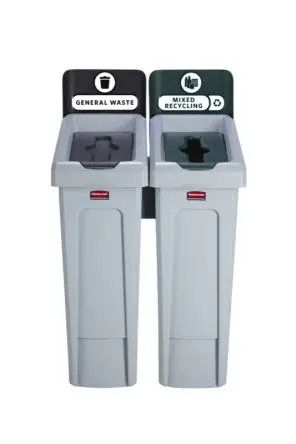 Produktfoto 1 von Rubbermaid Commercial Products Slim Jim Recycling Station Polypropylen Mülleimer 87L Grün mit Klapp T 540 mm H. 313 mm