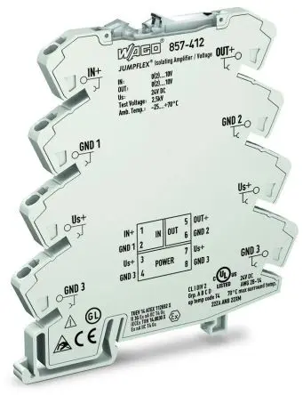 Produktfoto 1 von WAGO Serie 857 Signalwandler 24V dc, Spannung 2 → 10 V, 0 → 10 V EIN / Strom/Spannung 2 → 10 V, 0 → 10 V AUS
