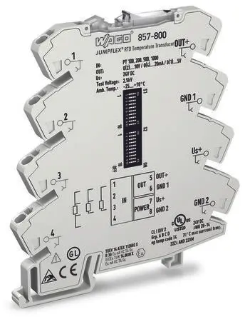 Produktfoto 1 von WAGO Serie 857 Signalwandler 24V dc, Strom/Spannung 0 → 1 kΩ EIN / Strom/Spannung DIN-Hutschiene, ATEX