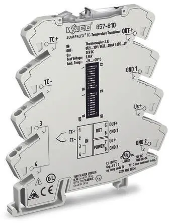 Produktfoto 1 von WAGO Serie 857 Signalwandler 24V, Thermoelement / Strom/Spannung DIN-Hutschiene, ATEX