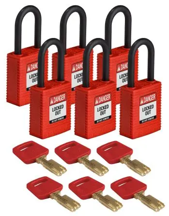 Produktfoto 1 von Brady Nylon Sicherheits-Vorhängeschloss Schlüssel Wetterfest Rot, Bügel-Ø 6.35 mm x 38 mm