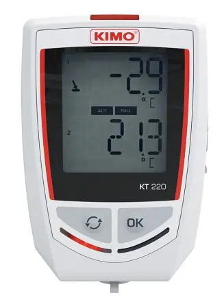Produktfoto 1 von KIMO KT220-O Temperatur und Luftfeuchtigkeit Luftfeuchtigkeit, Temperatur Temperaturmonitor, USB, -40 °C 2-Kanal → 70