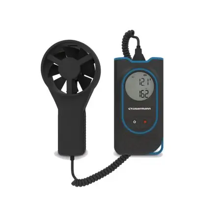 SAUERMANN. Anemometer 50 °C max.Temp. 30 m/s, 0.1 m/s, Temperatur, Luftdurchsatz, Luftgeschwindigkeit, Typ Flügelrad,