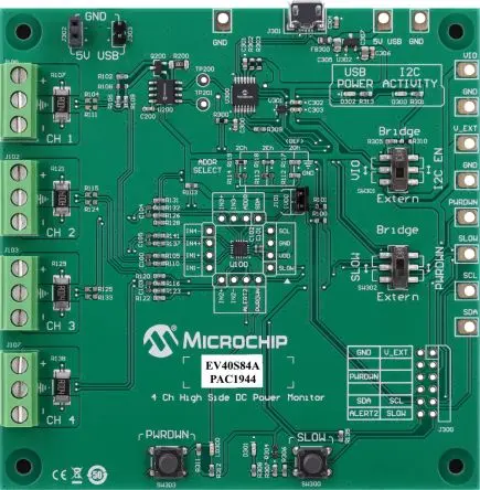 Produktfoto 1 von Microchip PAC1944 Evaluierungsplatine, PAC1944 4-KANAL HIGH SIDE DC-Leistungsmonitor Energieverwaltung, für PAC1944