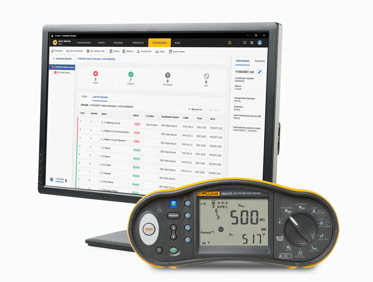 Produktfoto 1 von Fluke 1663 DE FTT Multifunktionsprüfgerät Phase-Erde, Phase-Neutral autom.RCD Test 50V RCD Rampentest