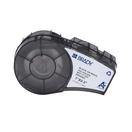Produktfoto 1 von Brady Polyester-Etiketten Schwarz für M210, M210-LAB, M211 auf Weiß, Schwarz 25.4 mm 12.7 mm 25.4 mm