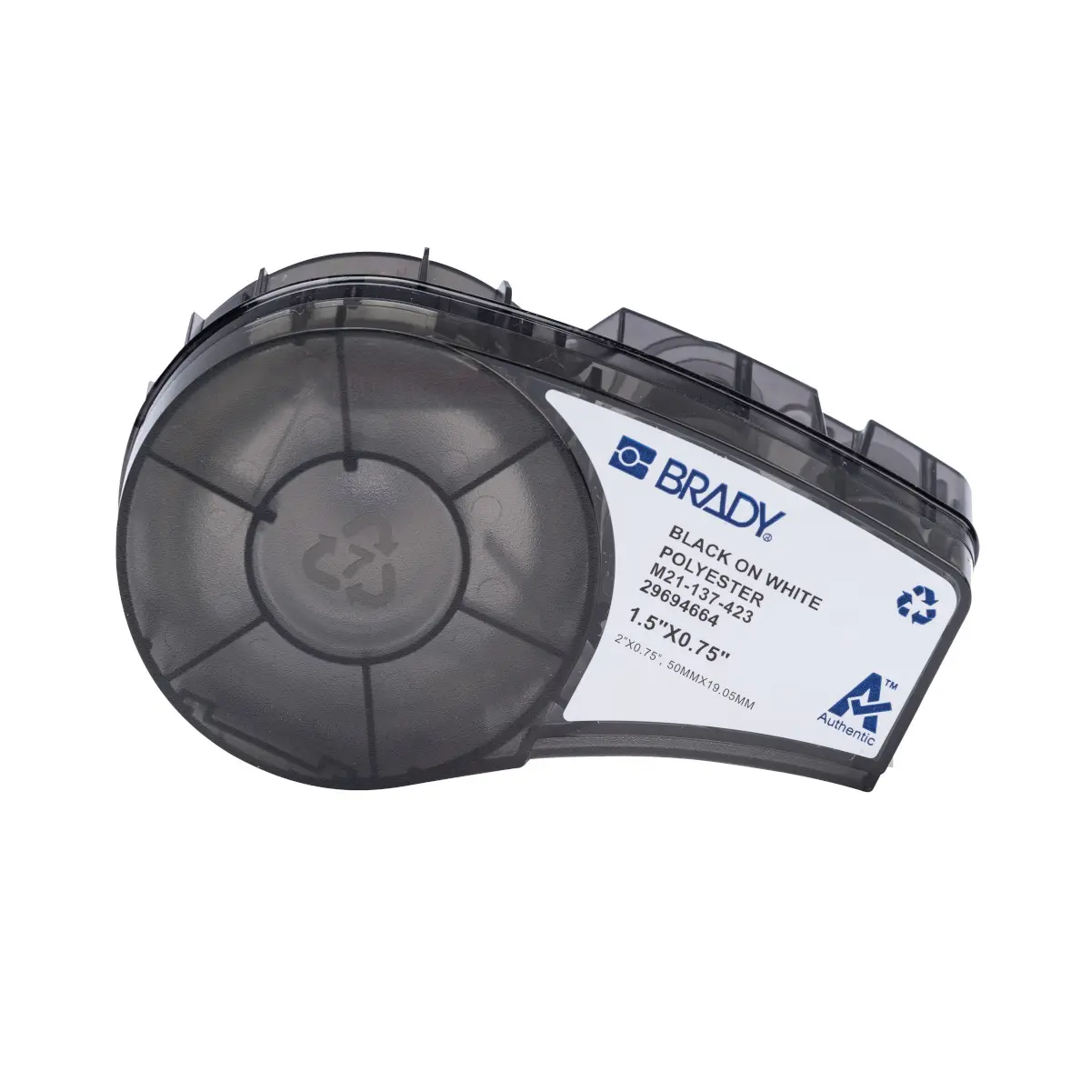 Produktfoto 1 von Brady B-423 Polyester-Etiketten Schwarz für M210, M210-LAB, M211 auf Schwarz auf Weiß, 19.05mm