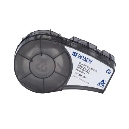 Produktfoto 1 von Brady Polyester-Etiketten Schwarz für M210, M210-LAB, M211 auf Weiß, Schwarz 50.8 mm 19.05 mm 50.8 mm
