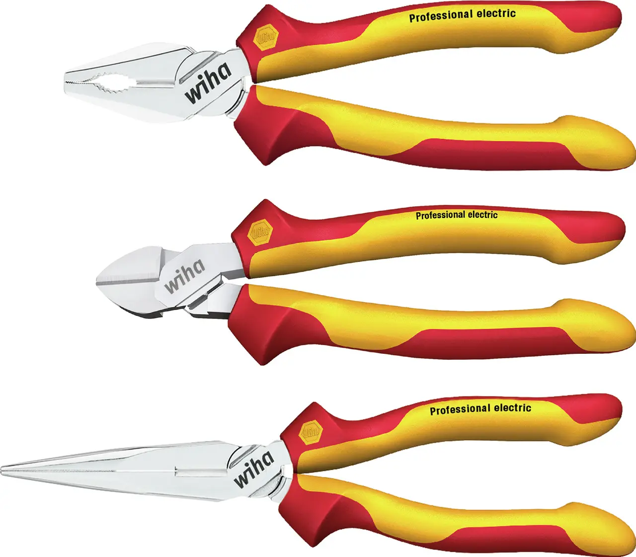 Wiha Zangensatz Gerade 3 Stk. 160 mm, 180 mm, 200 mm Kombizange, Seitenschneider, Spitzzange