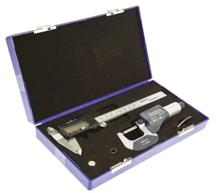 Produktfoto 1 von RS PRO Edelstahl Messwerkzeug-Satz, Zoll, Metrisch Messschieber und Mikrometer, 0.003 mm