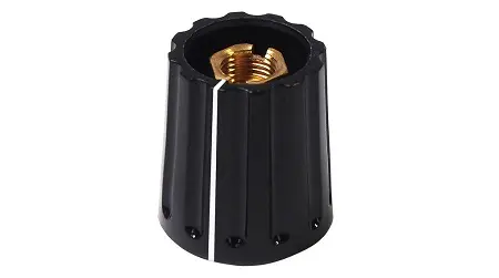 Elma Potentiometer Drehknopf Schwarz, Zeiger Weiß Ø 10mm x 14mm, Rund Schaft 4mm