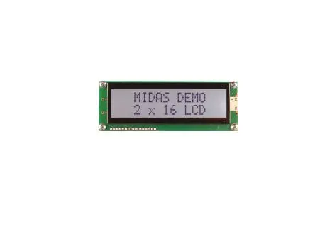 Produktfoto 1 von Midas Monochrom LCD, LCD LED Weiß 2 x 16, Hintergrund Weiß, Schwarz, Parallel Interface