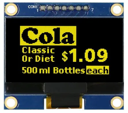 Produktfoto 1 von Midas 1.54 Zoll Gelb OLED-Display 128 x 64 Pixel, 35.05 x 17.51 mm / 38,0:2,56 Passiv-Matrix COB SPI