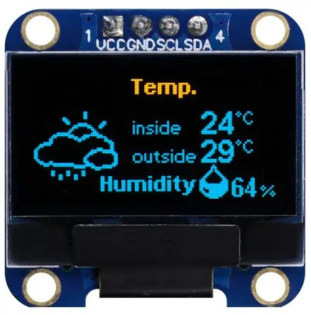 Produktfoto 1 von Midas 0.96 Zoll Gelb OLED-Display 128 x 64 Pixel, 23.74 x 13.20 mm / 27,30:2,72 Passiv-Matrix COB I2C