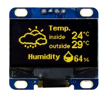 Produktfoto 1 von Midas 1.28 Zoll Gelb OLED-Display 128 x 64 Pixel, 29.42 x 14.20 mm / 32:2,66 Passiv-Matrix COB I2C