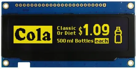 Produktfoto 1 von Midas 3.12 Zoll Gelb OLED-Display 256 x 64 Pixel, 79.78 x 22.18 mm / 76,78:19,18 Passiv-Matrix COB Parallel, SPI