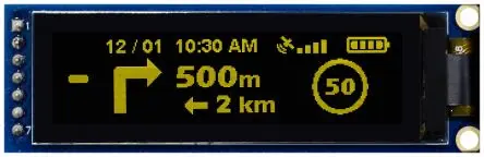 Produktfoto 1 von Midas 2.08 Zoll Gelb OLED-Display 256 x 64 Pixel, 51.18 x 12.78 mm / 22:1,71 Passiv-Matrix COB SPI