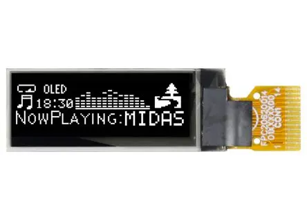 Produktfoto 1 von Midas 0.91 Zoll Weiß OLED-Display 128 x 64 Pixel, 24.384 x 7.584 mm / 11,50:1,26 Passiv-Matrix COG I2C