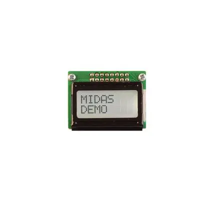 Produktfoto 1 von Midas MC20805B6W-FPTLW3.3-V2 Monochrom LCD, LCD LED Weiß 2 x 8, Hintergrund Schwarz, Weiß, Parallel Interface