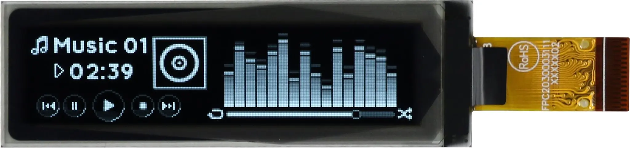 Produktfoto 1 von Midas 2.08 in Weiß OLED-Display 256 x 64 pixel, 51.18 x 12.78 mm / 19:1,6 Passiv-Matrix COT