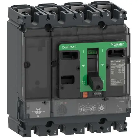 Produktfoto 1 von Schneider Electric ComPact NSX ComPacT NSX160B, Kompaktschutzschalter 4-polig, 160A / Abschaltvermögen 25 kA 690V ac