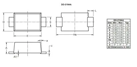 Produktfoto 1 von DiodesZetex FRS1ME Oberfläche Gleichrichter & Schottky-Diode Schnelle Erholung, 1000 V Do-219AA