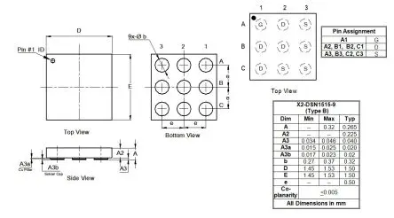 Produktfoto 1 von DiodesZetex DMP Typ P-Kanal, Oberfläche MOSFET Erweiterung 12 V / 10.7 A 1.73 W, 9-Pin X2-DSN1515-9