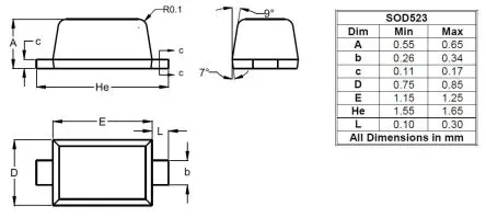 Produktfoto 1 von DiodesZetex AEC-Q101 TVS-Diode Unidirektional 300 W 14.1 V min., Oberfläche 12 V max SOD-523