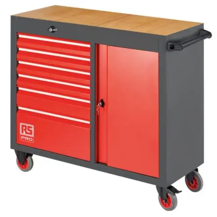 Produktfoto 1 von RS PRO Stahl Werkzeugschrank 6 Schubladen mit Rädern, 997 mm x 450mm x 1085 mm