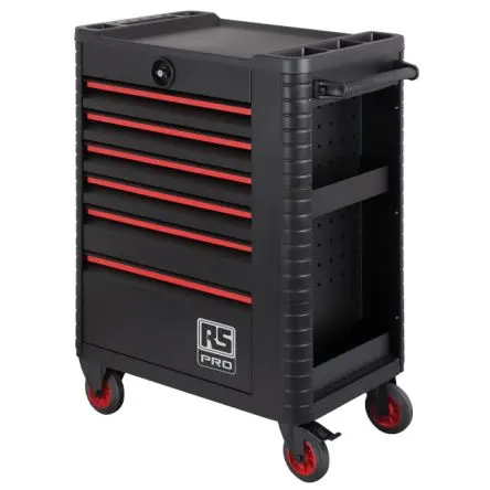 Produktfoto 1 von RS PRO Stahl Werkzeugschrank, Typ Deluxe-Werkzeugschrank mit 4 Rollen 6 Schubladen mit Rädern, 1018 mm x 458mm x 746 mm