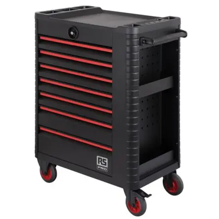Produktfoto 1 von RS PRO Stahl Werkzeugschrank, Typ Deluxe-Werkzeugschrank mit 4 Rollen 7 Schubladen mit Rädern, 1018 mm x 458mm x 746 mm