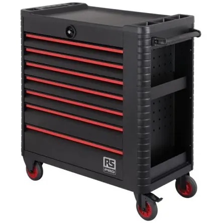 Produktfoto 1 von RS PRO Stahl Werkzeugschrank, Typ Deluxe-Werkzeugschrank mit 4 Rollen 7 Schubladen mit Rädern, 1018 mm x 458mm x 922 mm