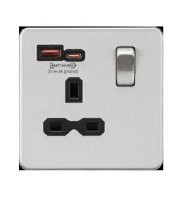 Produktfoto 1 von Knightsbridge USB-Buchse Geschaltet USB, Typ G – Britisch 1-fach Innen Stahl Silber / 13 A