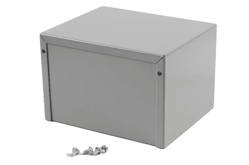 Produktfoto 1 von Hammond 1411; Gehäuse; Aluminium, Stahl Stärke 20; Grau, Schwarz Geflanscht Breite 5 in Höhe 4 in Länge 6 in