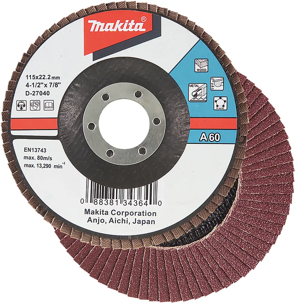Produktfoto 1 von Makita Aluminiumbeschichtet Schleifscheibe Lamellenscheibe Ø 115 mm, Korngröße 1