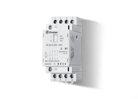 Produktfoto 1 von Finder 22 Hilfsschütz 24V ac/dc-Spule, 4-polig, 250V ac, 440 V ac / 25 A 4 kW 4 Schließer 2-Hilfskontakte